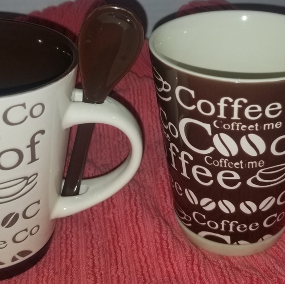 EXCELLENT PRE-OWNED CONDITION PAIR OF PIER ONE COFFEE CUPS WITH SPOONS - Picture 4 of 6